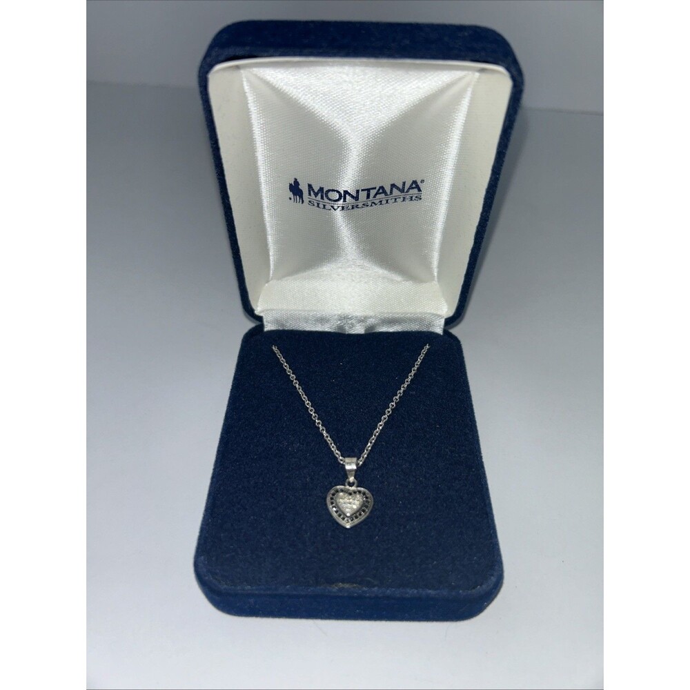Montana Silversmiths Black & CZ Heart in Heart Necklace Boxed